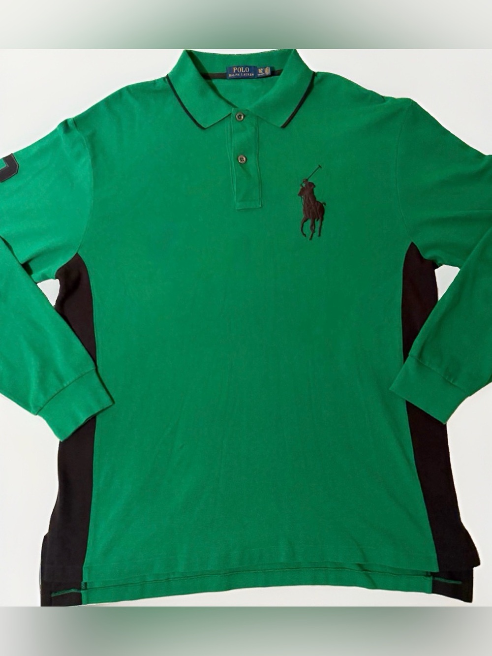 Polo Ralph Lauren Big Pony #3 Custom Fit Long Sleeve Shirt Green Mens XLT Preppy